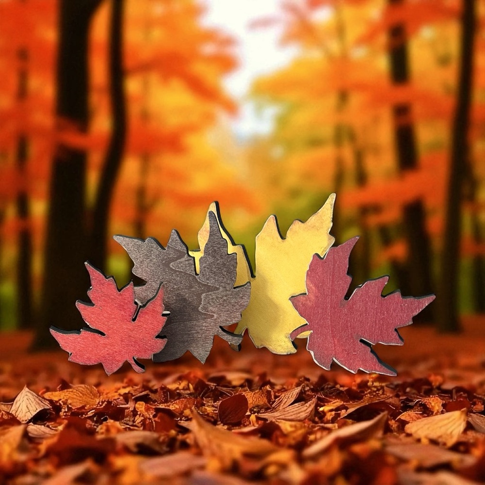 Wooden Autumn‎ Leaf Decor Set of 4 Maple Leaves NWOT